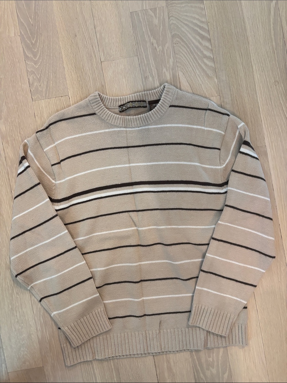 Men's Crewneck Stripe Sweater in Beige